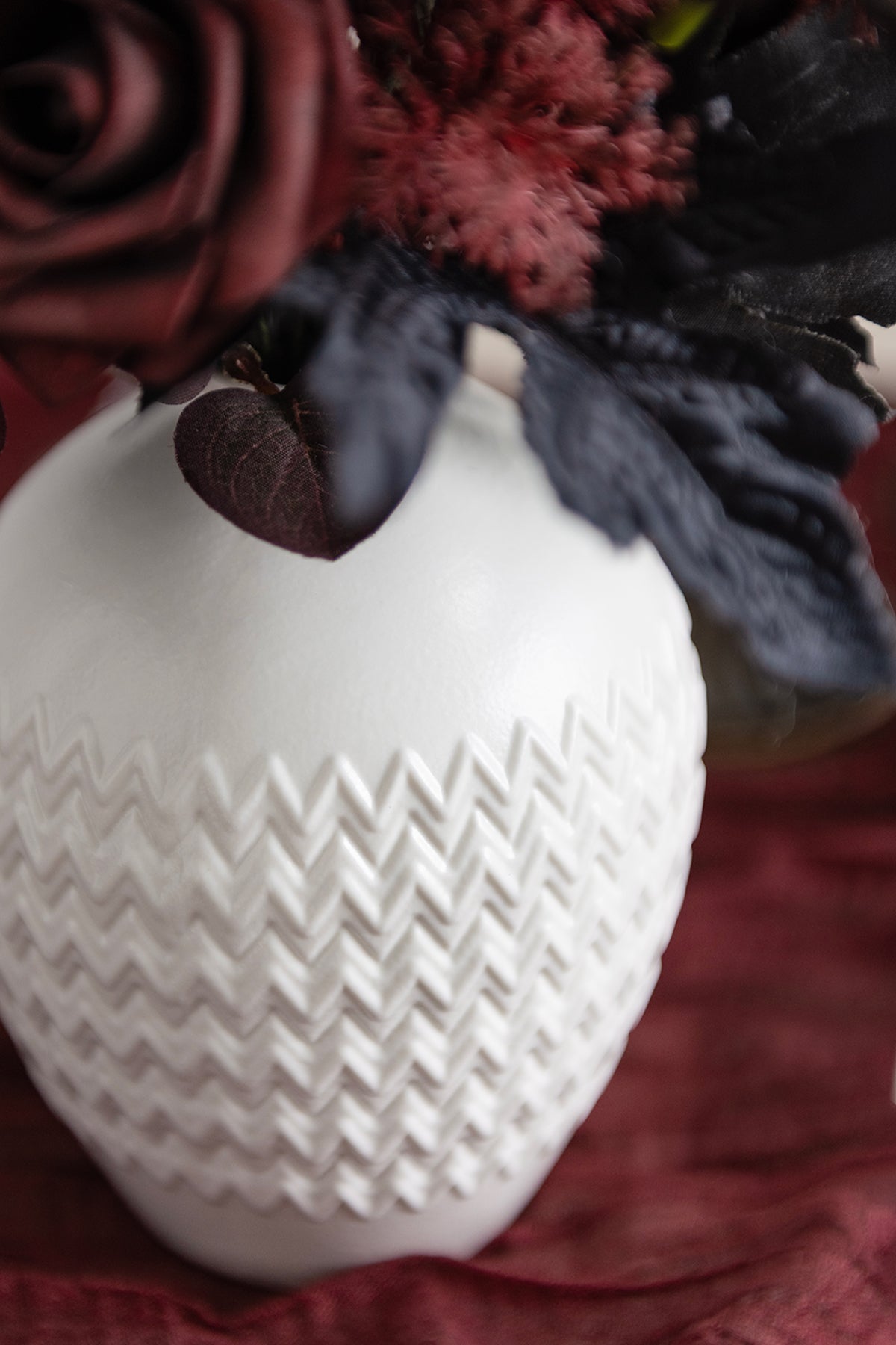 Embossed Vintage Vase in Moody Burgundy & Black