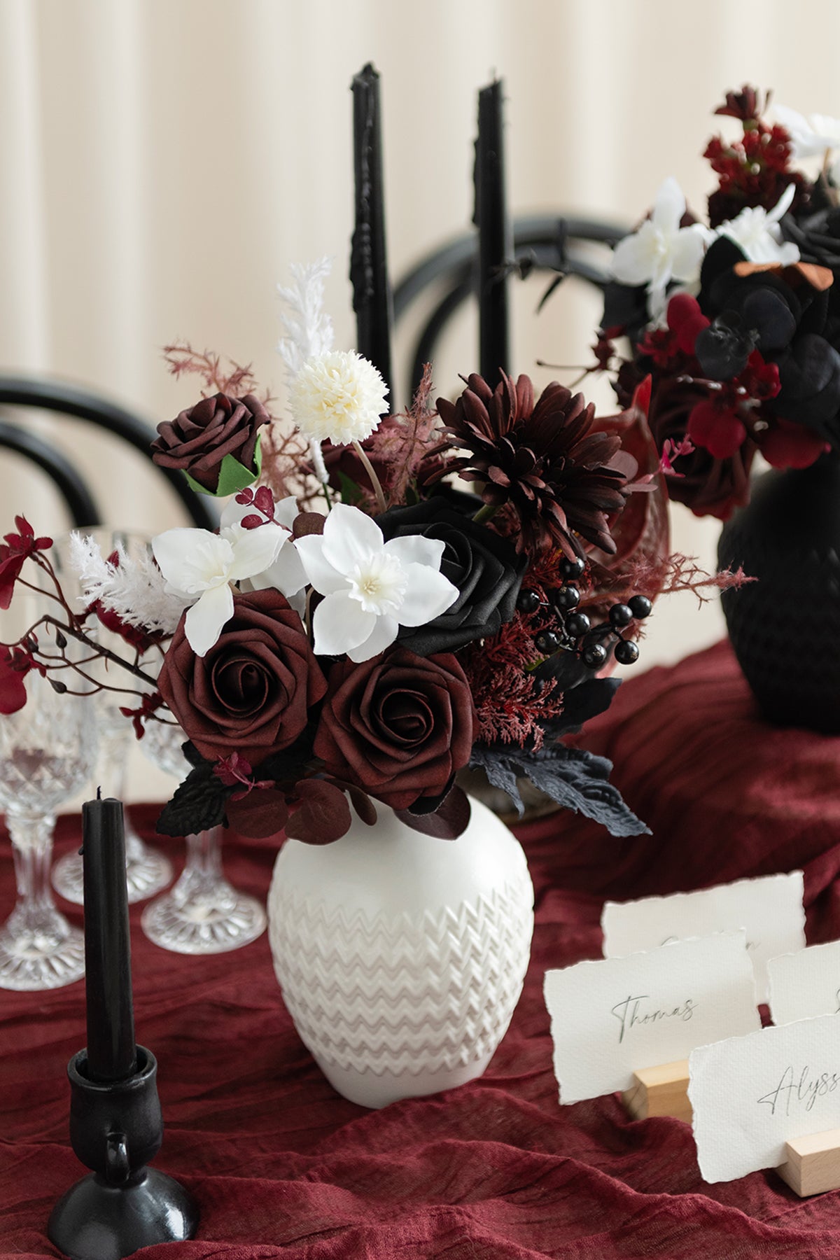 Embossed Vintage Vase in Moody Burgundy & Black | CLEARANCE