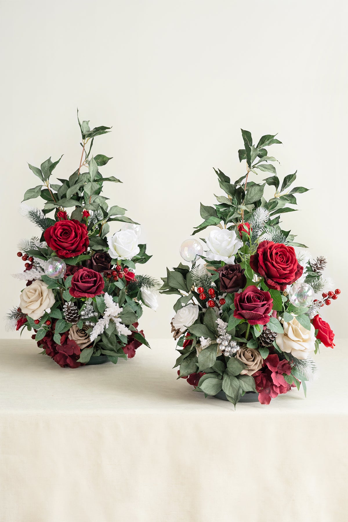 Free-Standing Flower Arrangements in Christmas Red & Sparkle