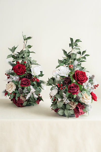 Free-Standing Flower Arrangements in Christmas Red & Sparkle