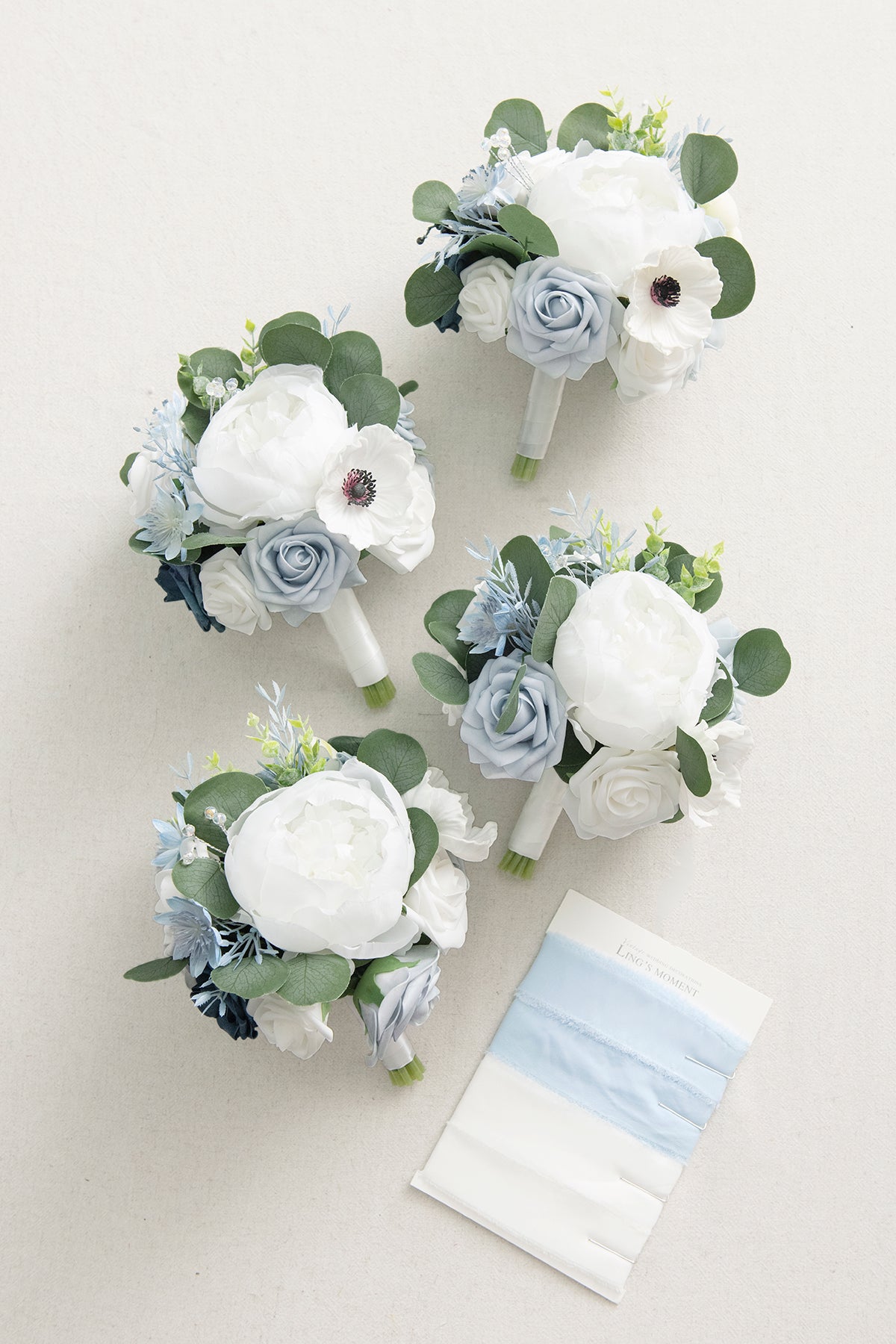 Maid of Honor & Bridesmaid Bouquets in Romantic Dusty Blue