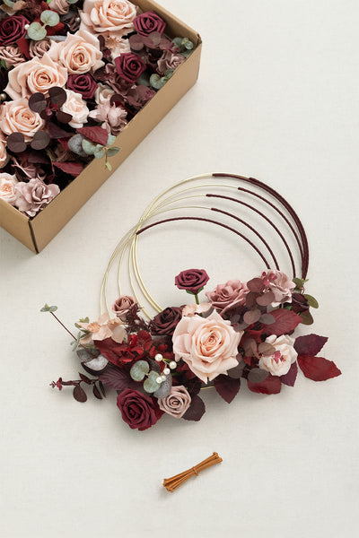 Hoop Bridesmaid Bouquets in Burgundy & Dusty Rose
