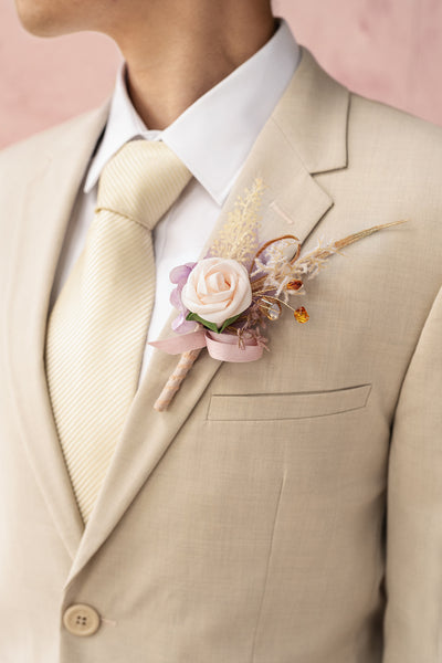 Boutonnieres in Lavender Aster & Burnt Orange | Clearance