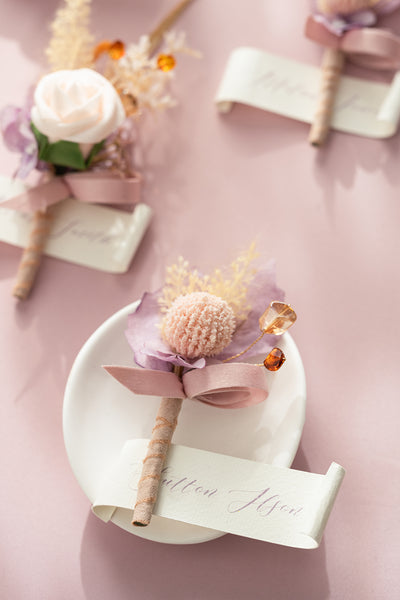 Boutonnieres in Lavender Aster & Burnt Orange | Clearance