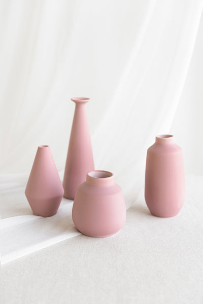 Ceramic Bud Vase Set In Lavender Aster & Burnt Orange