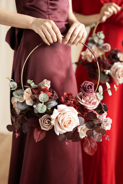 Hoop Bridesmaid Bouquets in Burgundy & Dusty Rose