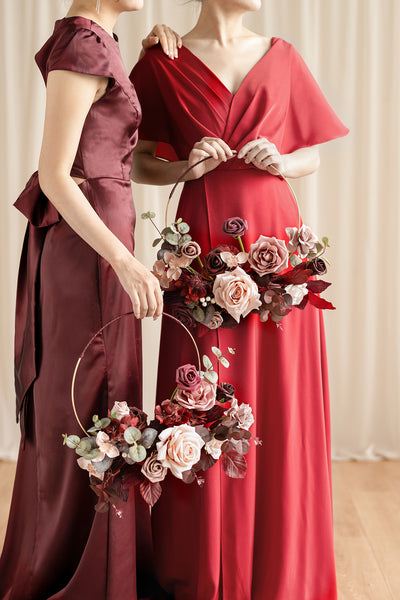 Hoop Bridesmaid Bouquets in Burgundy & Dusty Rose | Clearance