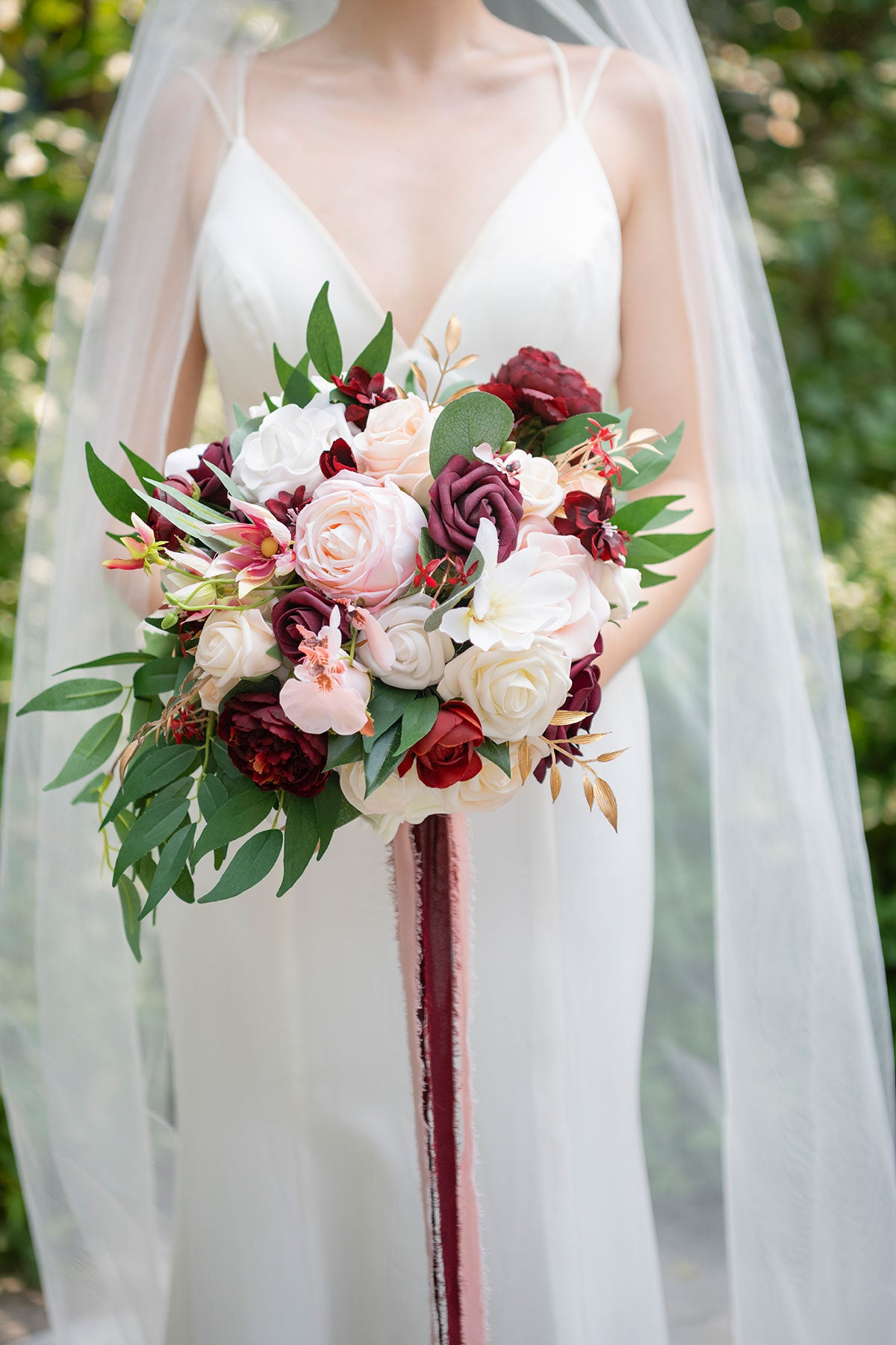 Small Cascade Bridal Bouquet in Romantic Marsala Ling's Moment