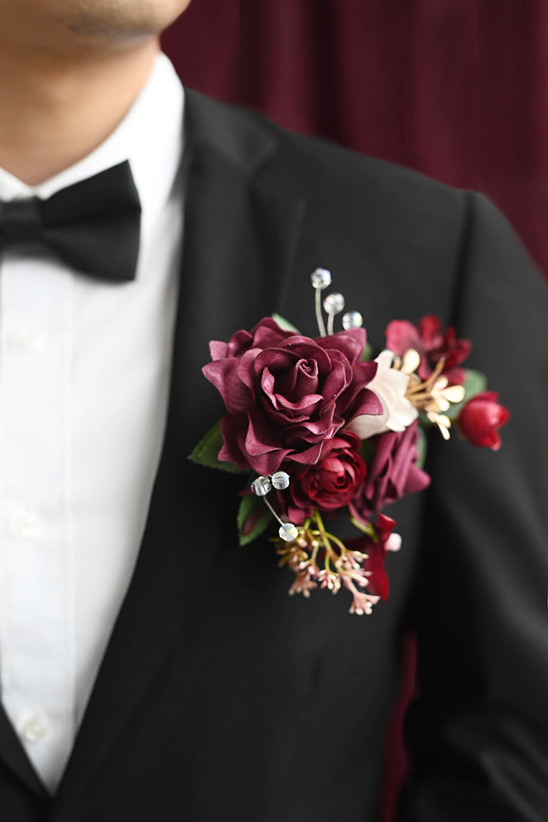 Pocket Square Boutonniere for Groom in Romantic Marsala
