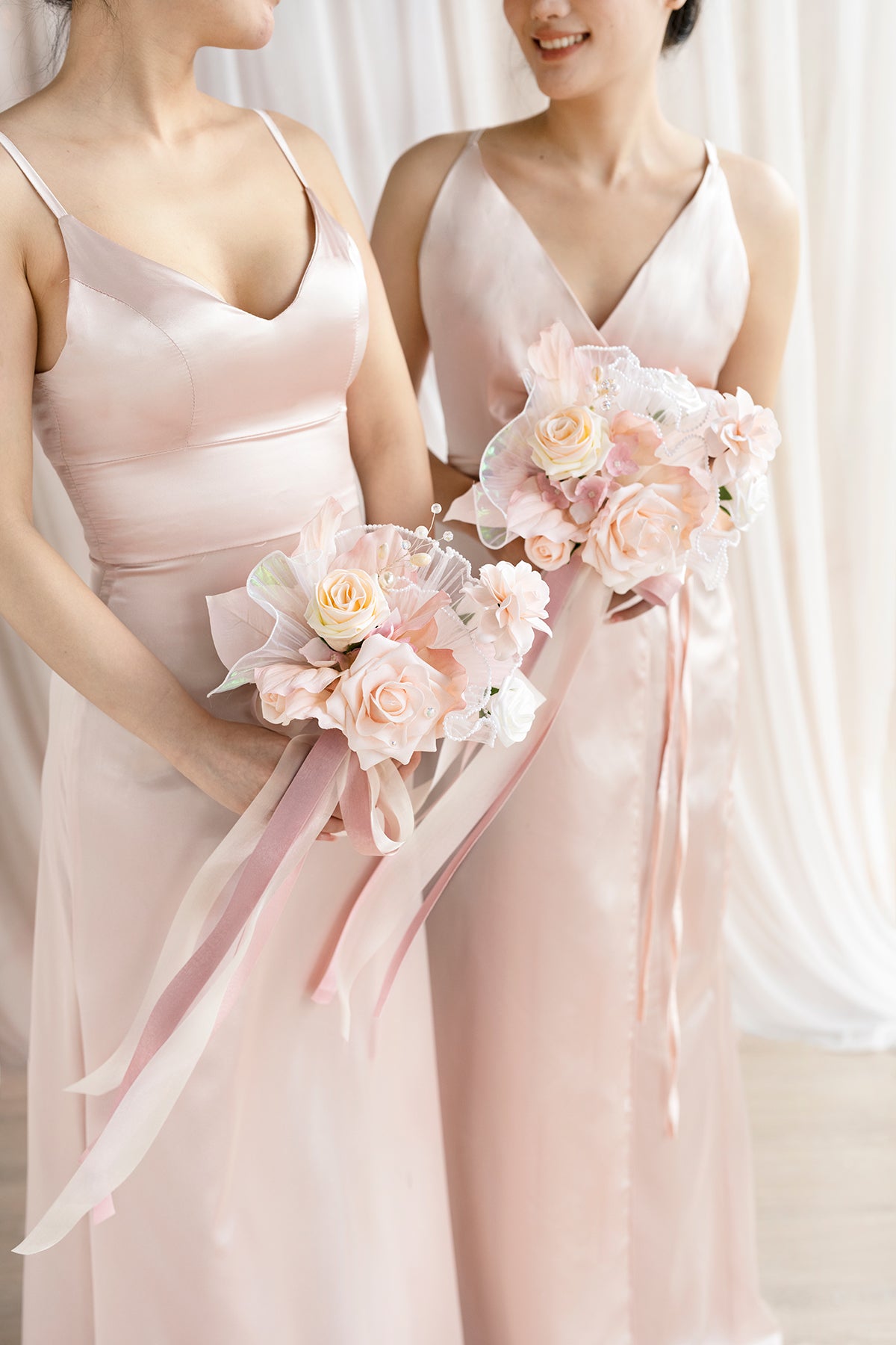 Free-Form Bridesmaid Bouquets in Glowing Blush & Pearl | Clearance