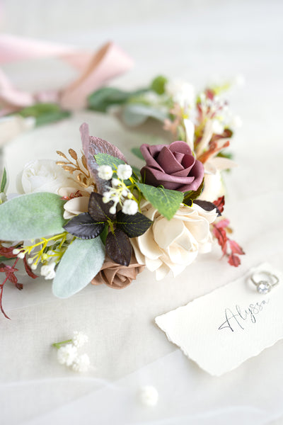 Bridal Flower Crown in Dusty Rose & Mauve | Clearance