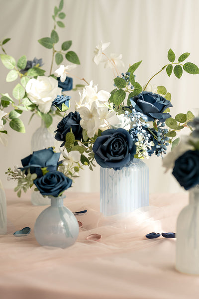 Vintage Glass Bud Vase Set in Dusty Blue & Navy