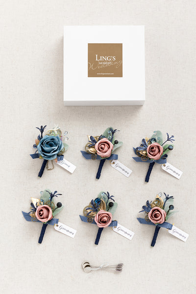 Boutonnieres in Dusty Rose & Navy