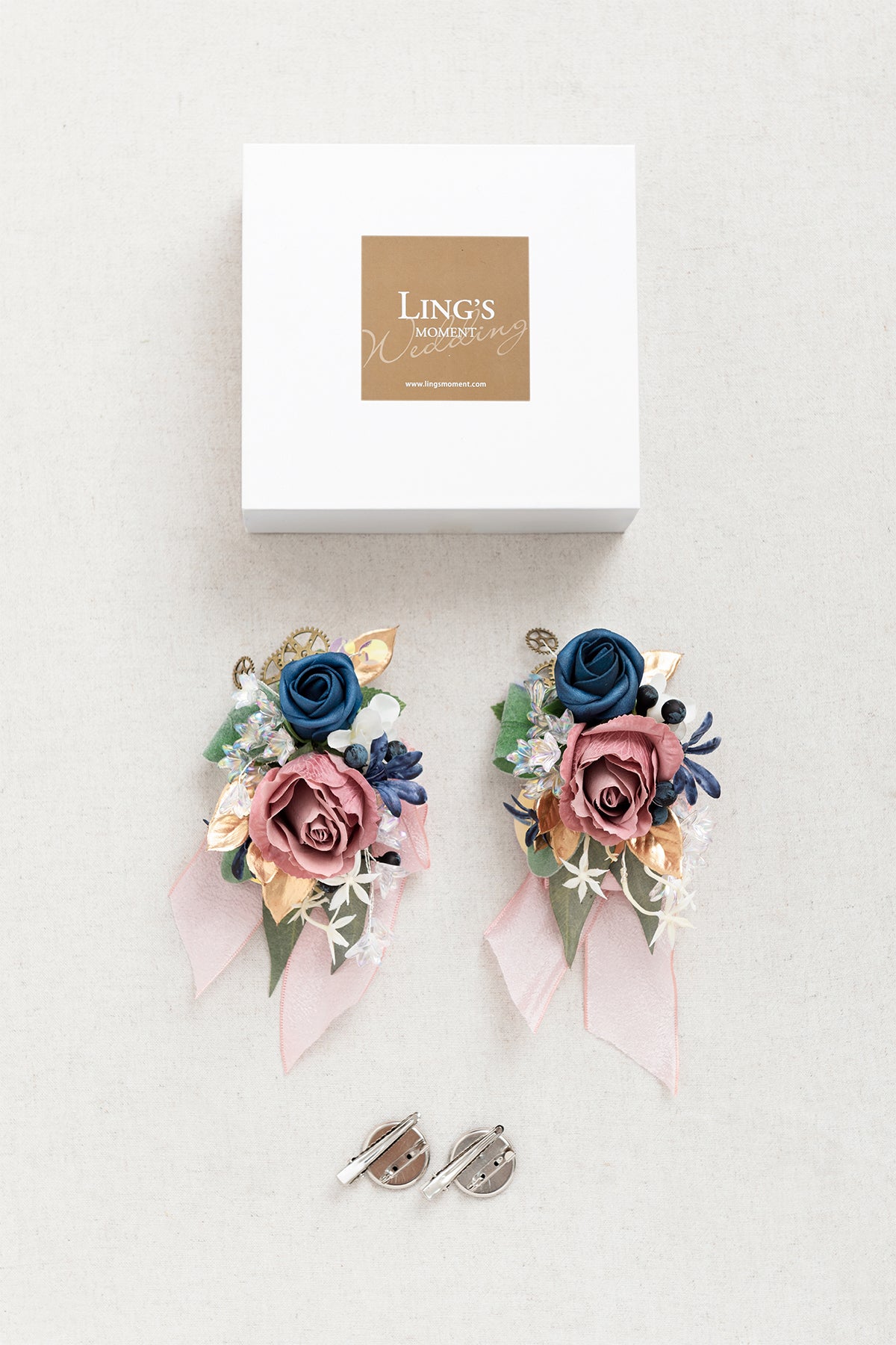 Wrist Corsages & Shoulder Corsages in Dusty Rose & Navy Blue