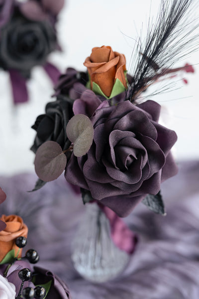Mini Premade Flower Centerpiece Set in Twilight Purple & Harvest Orange