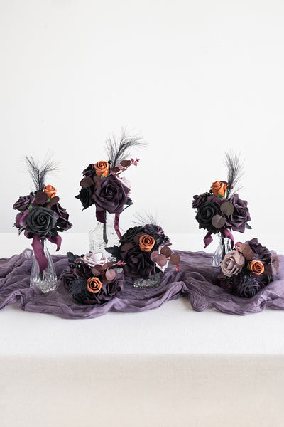 Mini Premade Flower Centerpiece Set in Twilight Purple & Harvest Orange