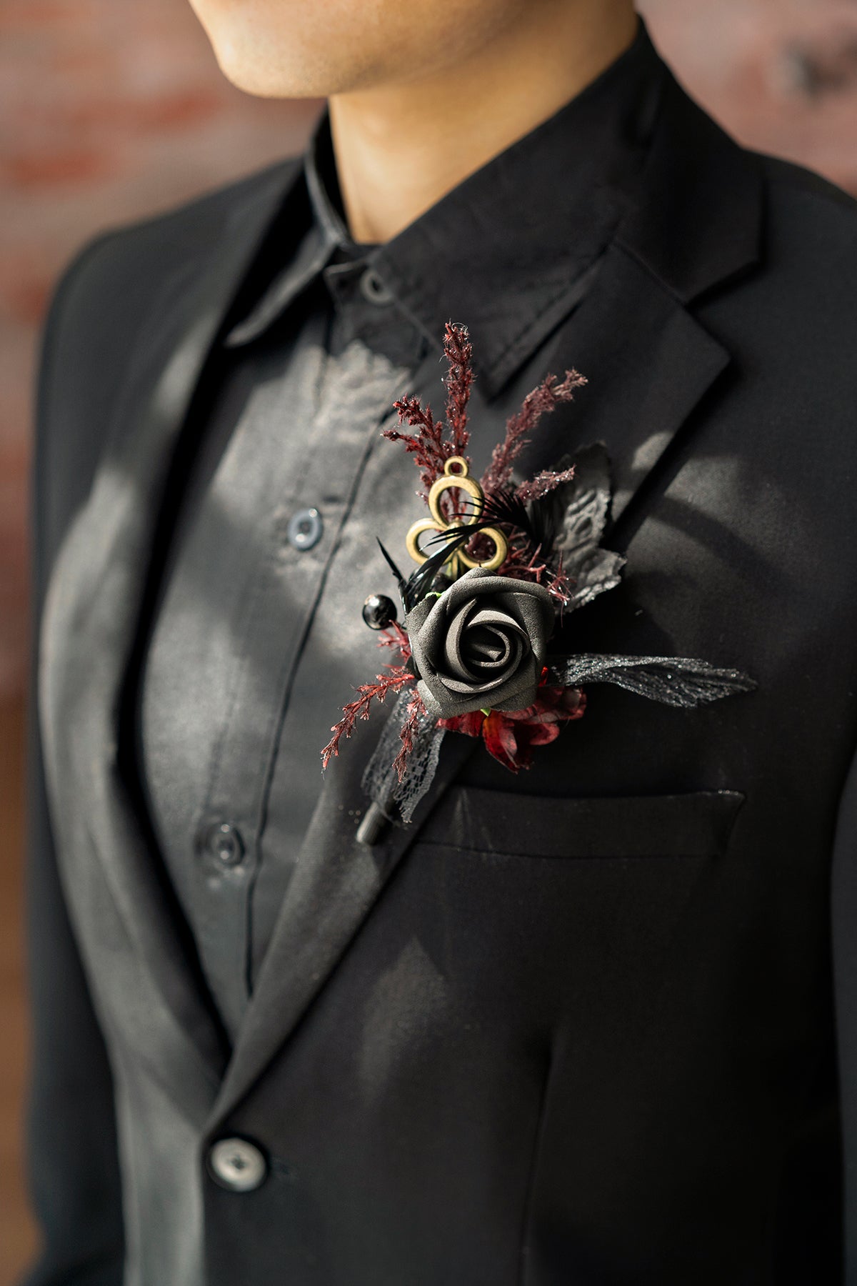 Boutonnieres in Moody Burgundy & Black