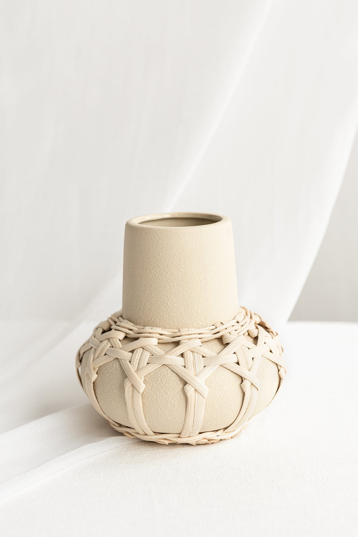 Round Wicker Vase in Lemonade Yellow