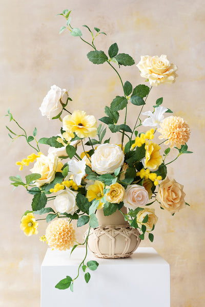 Round Wicker Vase in Lemonade Yellow