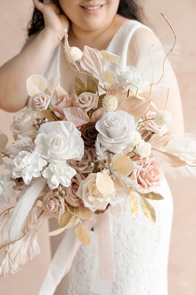 Large Free-Form Bridal Bouquet in White & Beige | Clearance