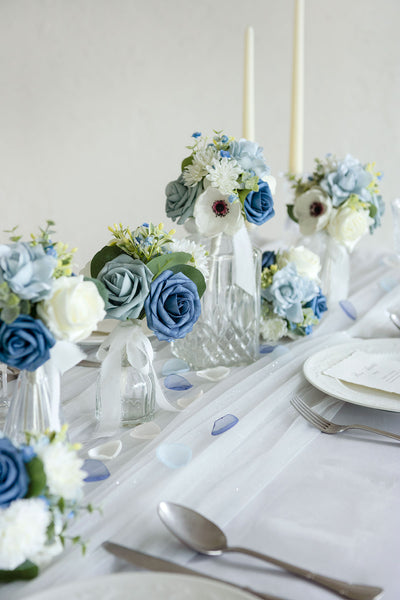 Mini Ready-to-Use Flower Centerpiece Set in Dusty Blue & Navy