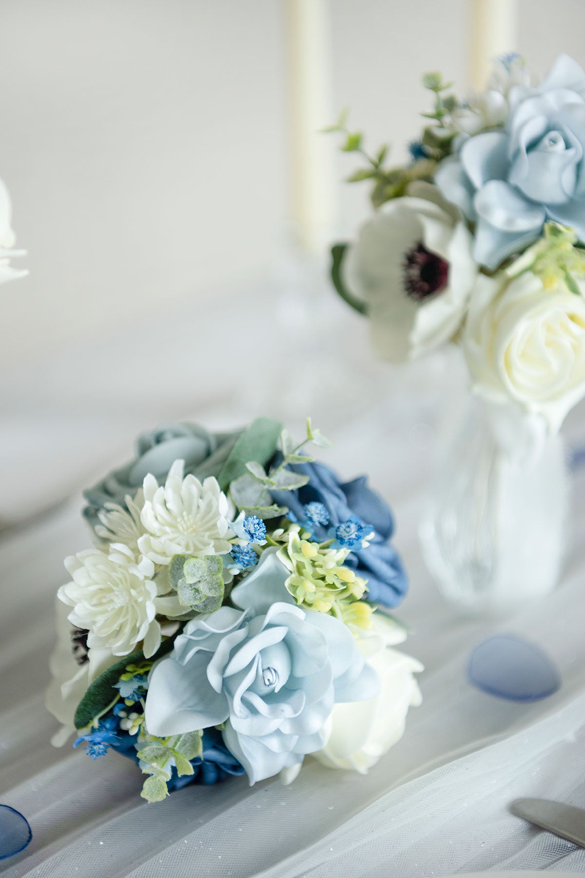 Mini Premade Flower Centerpiece Set in Dusty Blue & Navy
