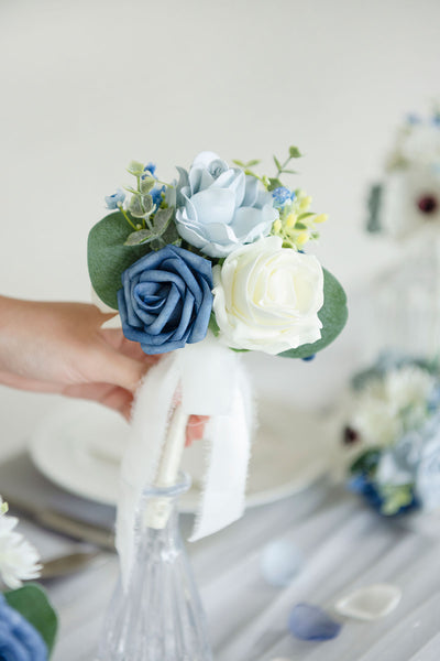 Mini Ready-to-Use Flower Centerpiece Set in Dusty Blue & Navy