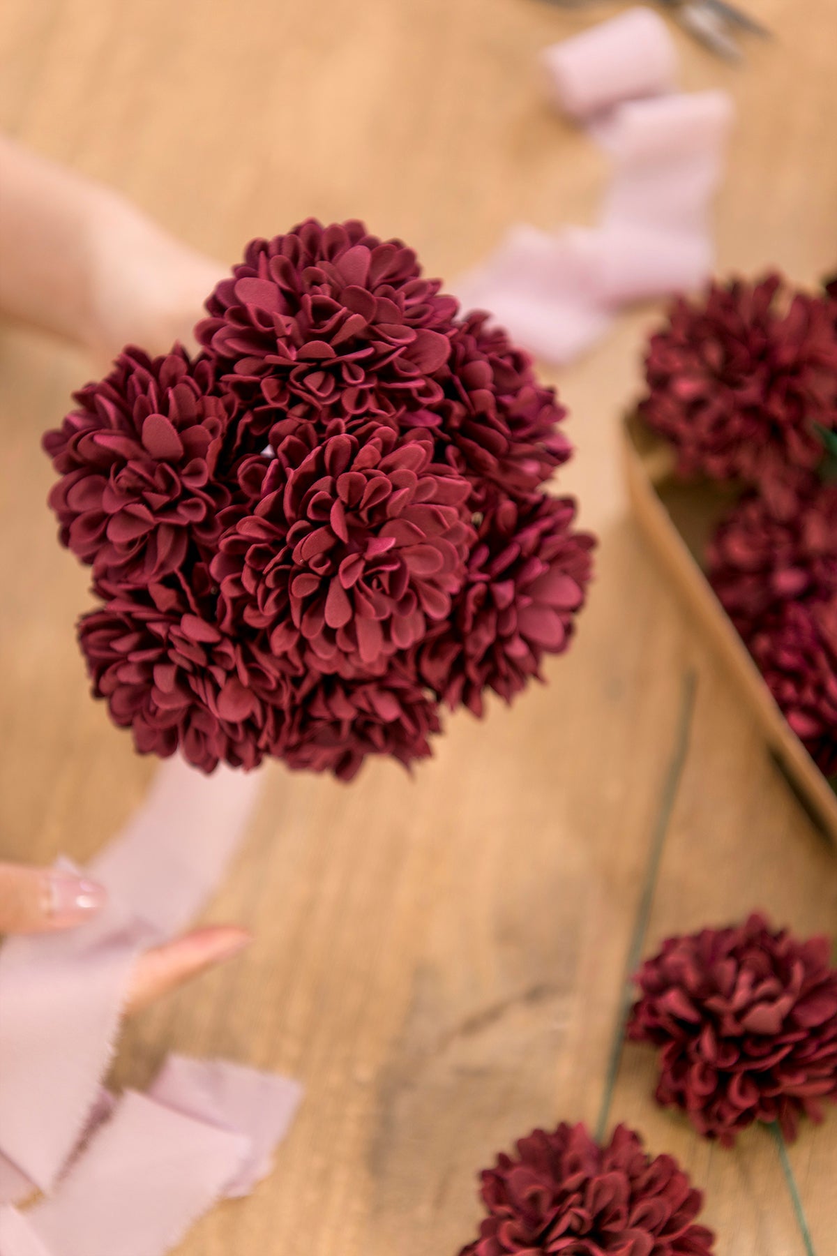 DIY Supporting Flower Boxes in Burgundy & Dusty Rose