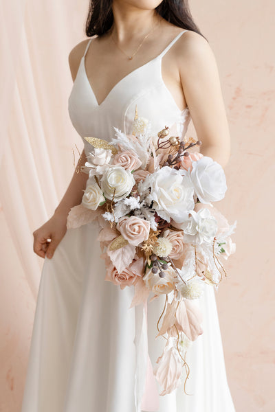 Small Cascade Bridal Bouquet in White & Beige | Clearance