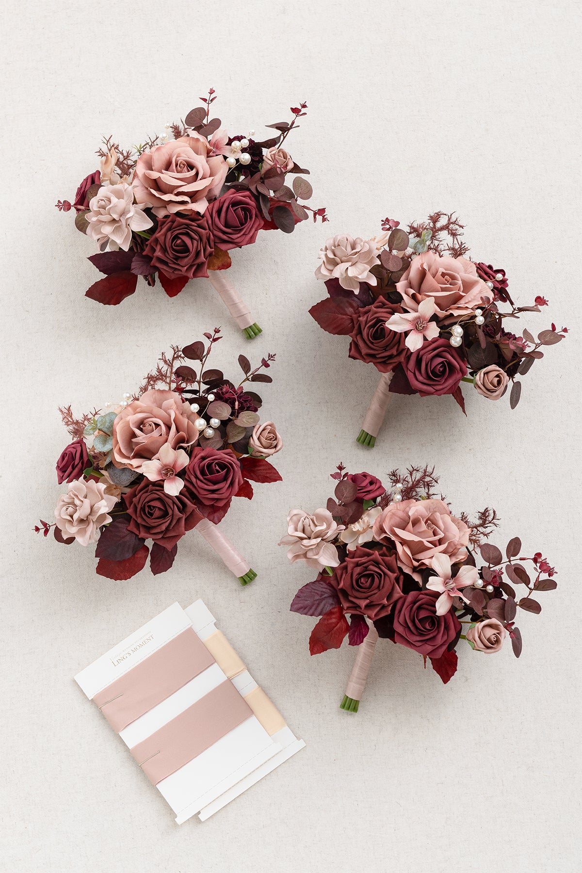 Round Bridesmaid Bouquets in Burgundy & Dusty Rose