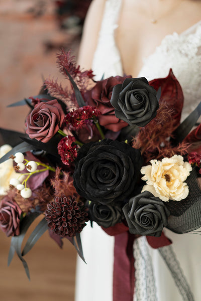Small Free-Form Bridal Bouquet in Moody Burgundy & Black
