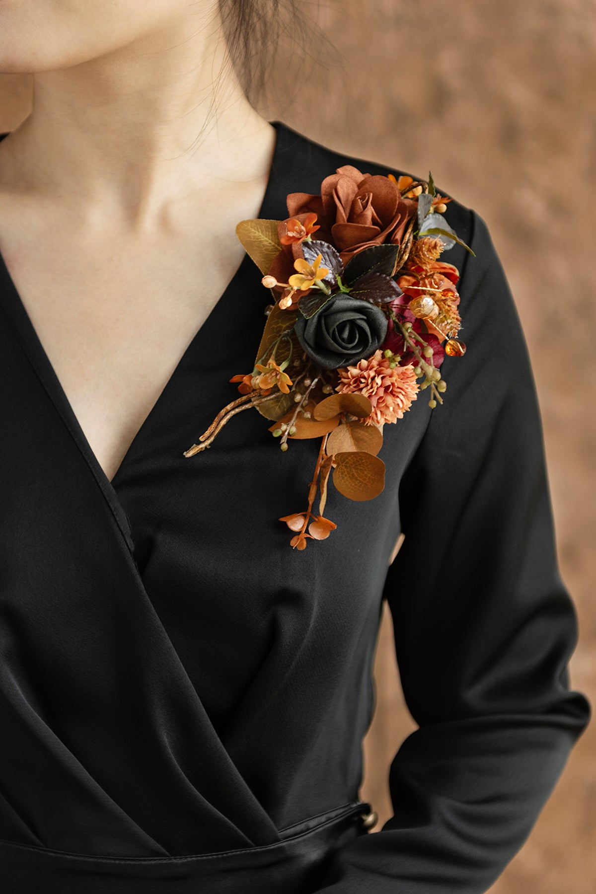 Shoulder Corsages in Black & Pumpkin Orange | Clearance