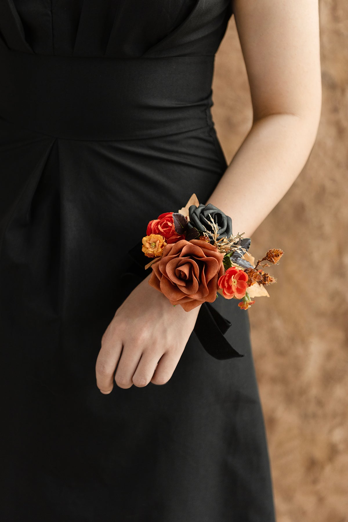 Wrist Corsages in Black & Pumpkin Orange