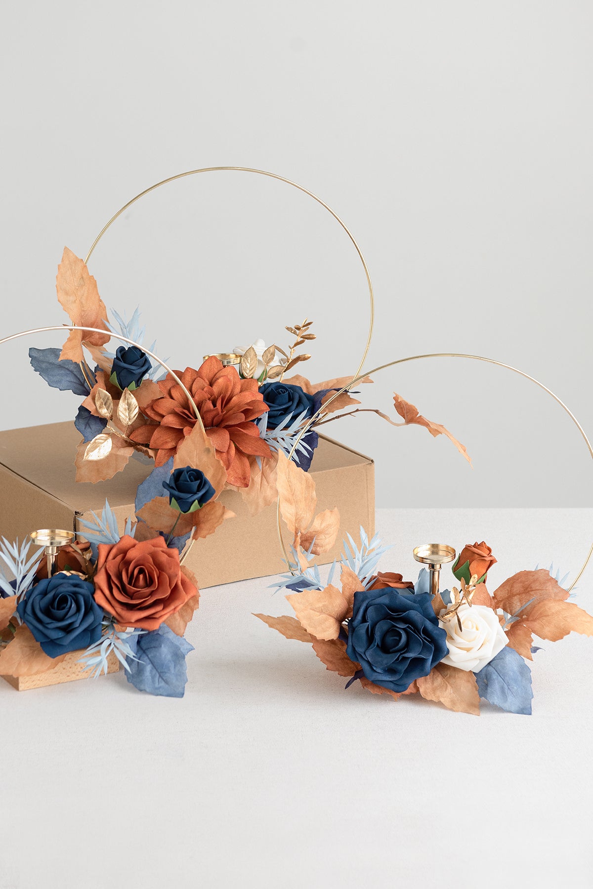 Wreath Hoop Centerpiece Set in Russet Orange & Denim Blue