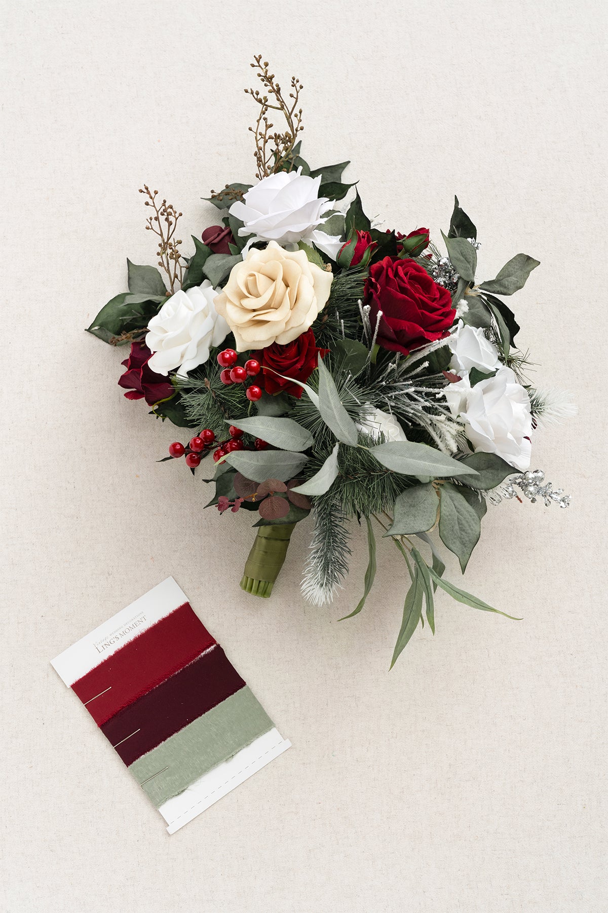 Medium Free-Form Bridal Bouquet in Christmas Red & Sparkle | Clearance