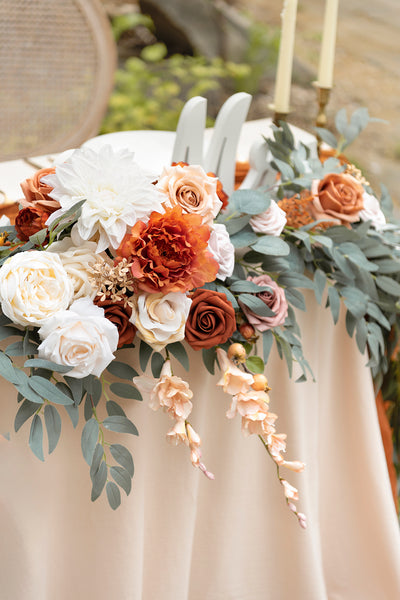 9ft Head Table Flower Garland in Sunset Terracotta