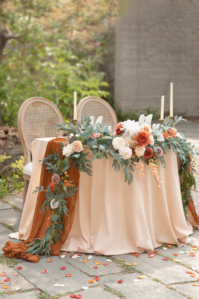 9ft Head Table Flower Garland in Sunset Terracotta