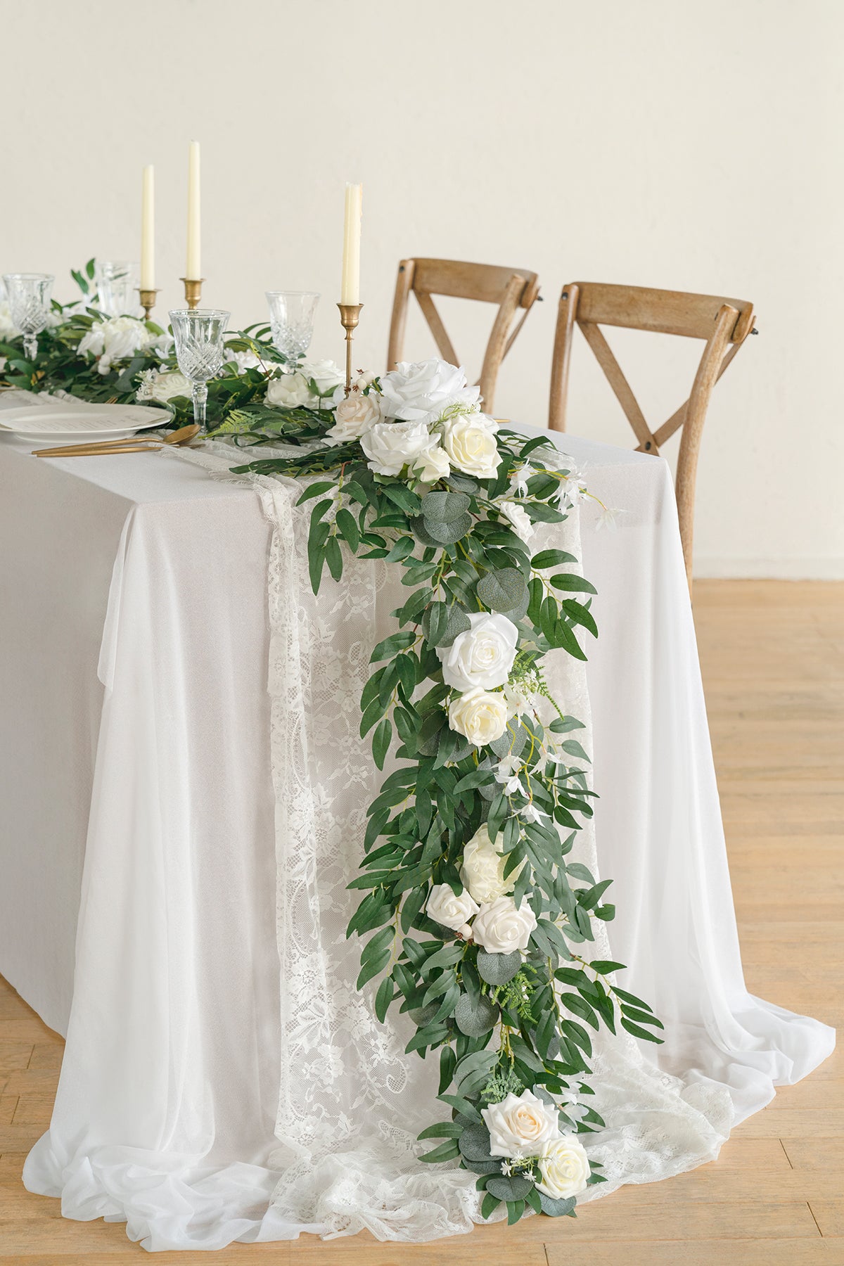 6ft Flower Garland in White & Sage