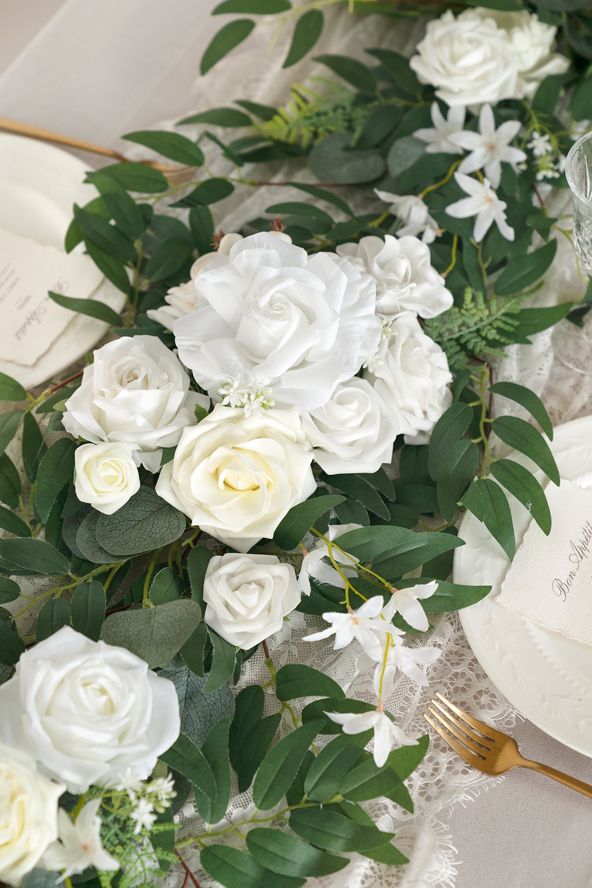 6ft Flower Garland in White & Sage