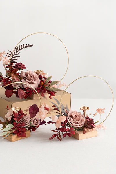 Wreath Hoop Centerpiece Set in Burgundy & Dusty Rose