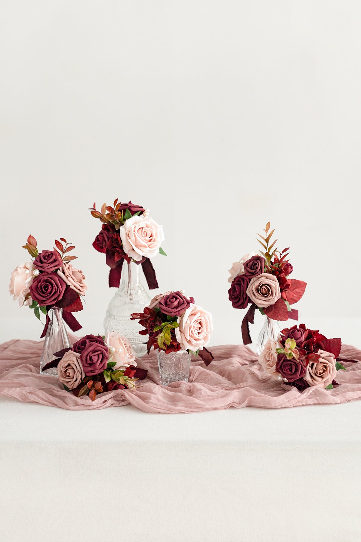 Mini Premade Flower Centerpiece Set in Burgundy & Dusty Rose