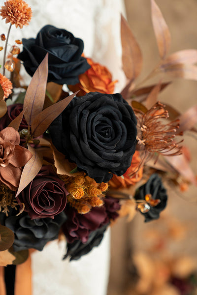 Medium Free-Form Bridal Bouquet in Black & Pumpkin Orange | Clearance