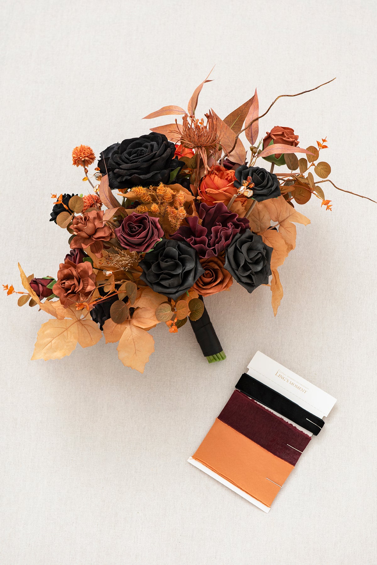 Medium Free-Form Bridal Bouquet in Black & Pumpkin Orange | Clearance