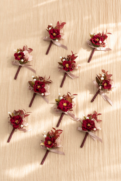 Boutonnieres for Guests in Burgundy & Dusty Rose
