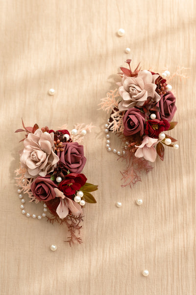 Shoulder Corsages in Burgundy & Dusty Rose | Clearance
