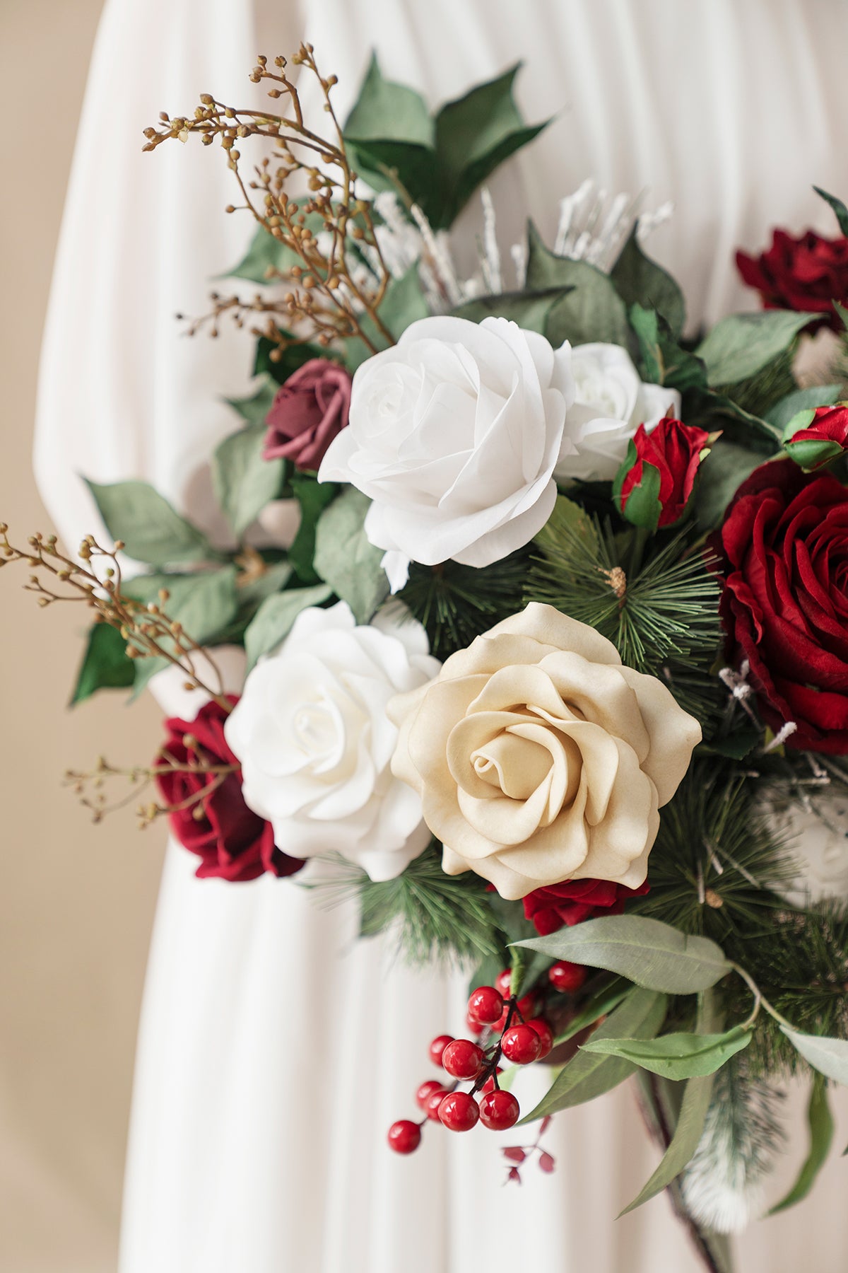 Medium Free-Form Bridal Bouquet in Christmas Red & Sparkle | Clearance