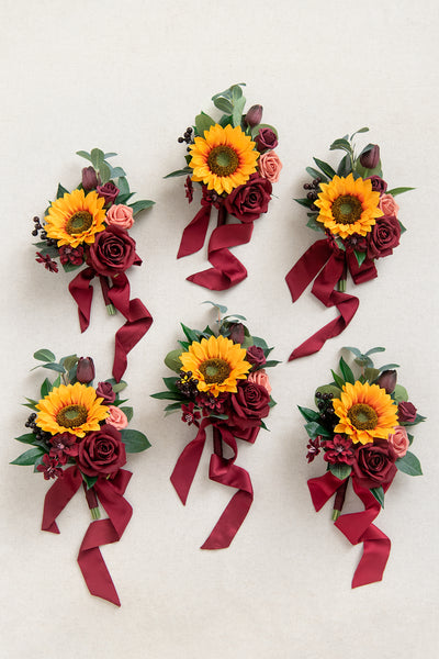 Bridesmaid Posy in Sunflower & Burgundy