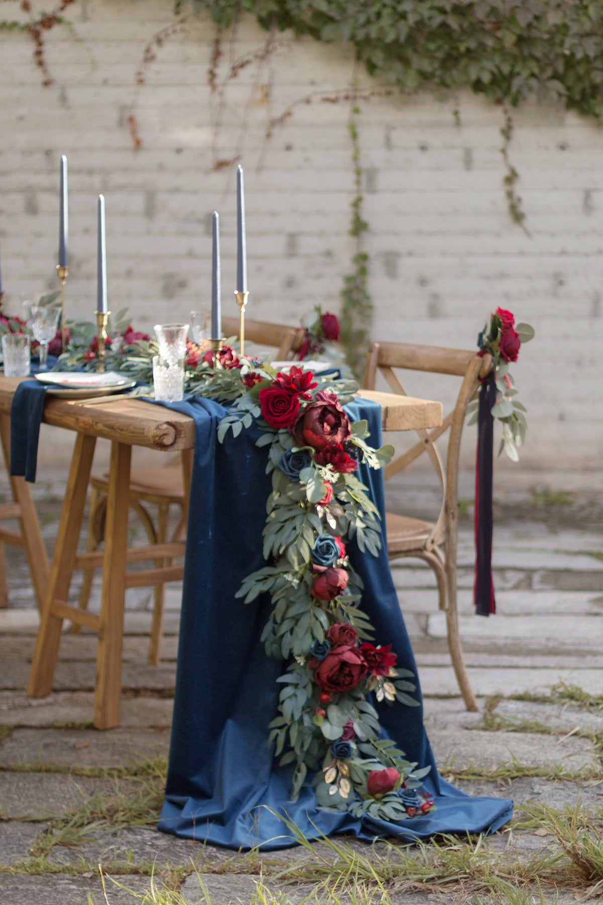6ft Flower Garland in Burgundy & Navy