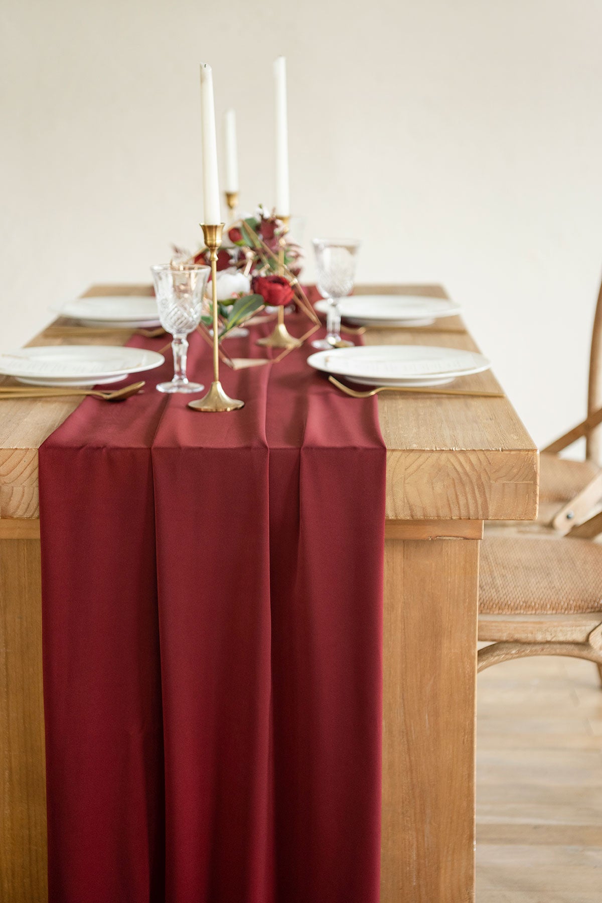 Table Linens in Burgundy & Navy