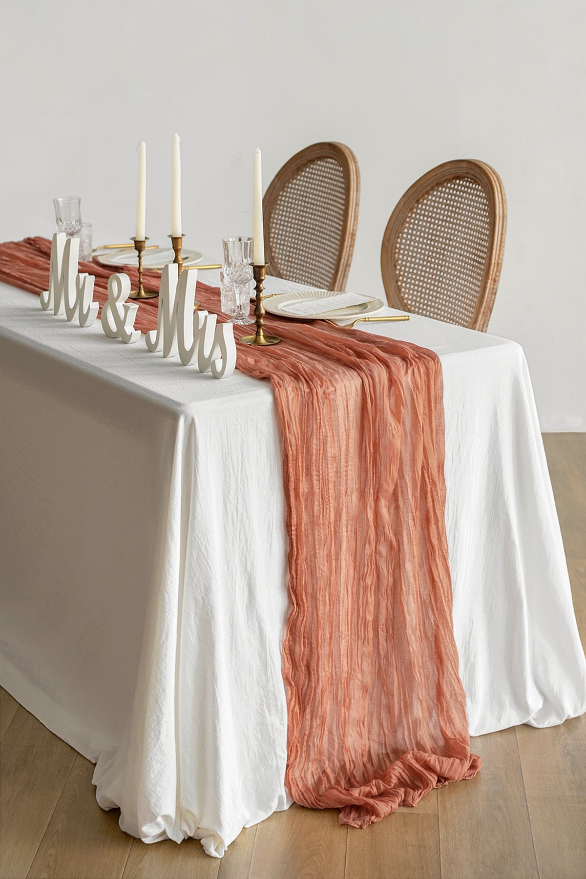 Table linens in Sunset Terracotta